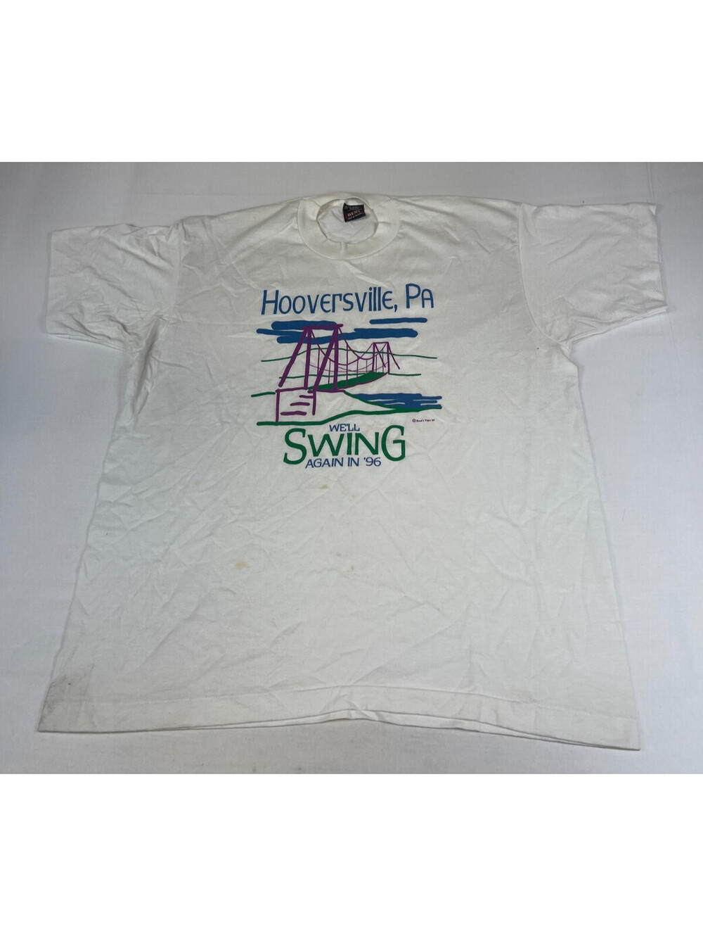 Vintage Fruit of the Loom Men XL White Hooversville PA 96 Event T-Shirt